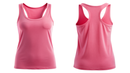 Pink tank top mockup - front and back view isolated PNG on transparent background