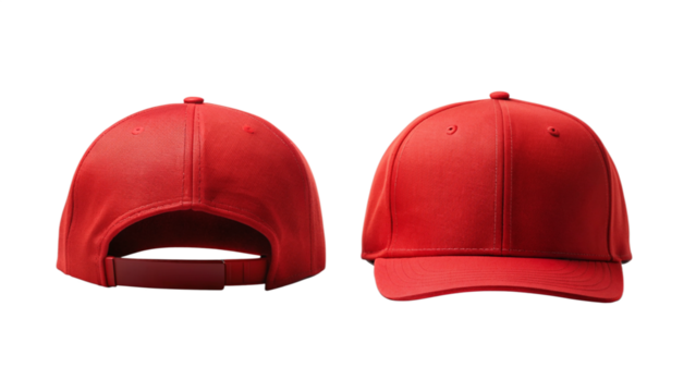 Red Cap for Mockup - Front and Back View isolated PNG on transparent background