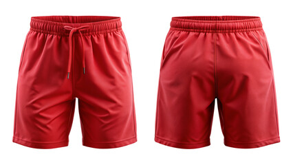 Red athletic shorts front and back view isolated PNG on transparent background