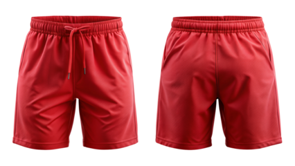Red athletic shorts front and back view isolated PNG on transparent background