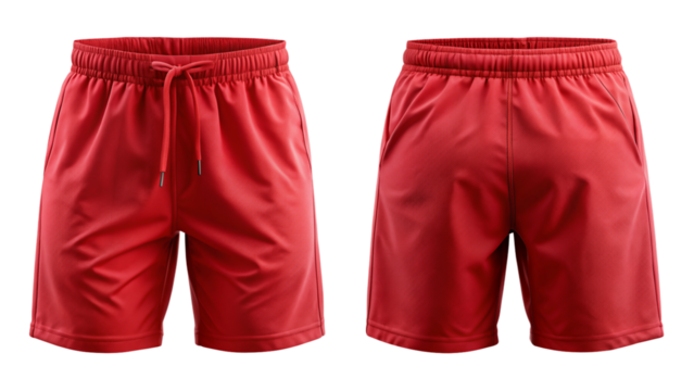 Red athletic shorts front and back view isolated PNG on transparent background