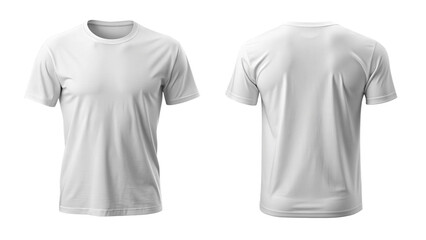 Front and Back View of White T-Shirt Mockup isolated PNG on transparent background