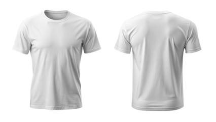 Front and Back View of White T-Shirt Mockup isolated PNG on transparent background
