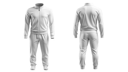 White Tracksuit Front and Back View isolated PNG on transparent background