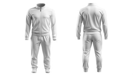 White Tracksuit Front and Back View isolated PNG on transparent background