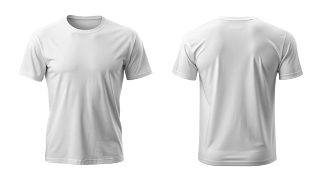 Front and Back View of White T-Shirt Mockup isolated PNG on transparent background