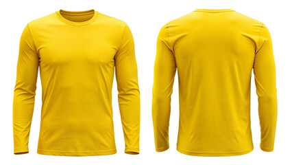 Yellow Long Sleeve Shirt Front and Back View isolated PNG on transparent background