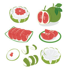 Pomelo vector. Grapefruit. Shaddock fruit with green rind. Flat vector in cartoon style isolated on white background.