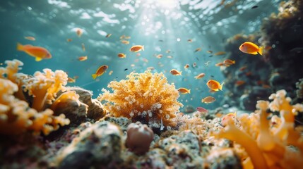 Fototapeta premium Capture the rich biodiversity of underwater ecosystems with aquatic biodiversity stock photos. Explore the intricate interactions between different species and their environment, using minimalist