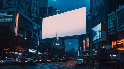 a mockup of an empty blank billboard on a busy commercial street