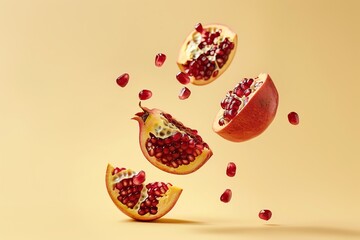 levitating pomegranat cutted pieces