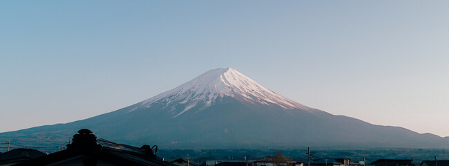 Landscape of Mount Fuji with clear sky from lake kawaguchi, Yamanashi, Japan