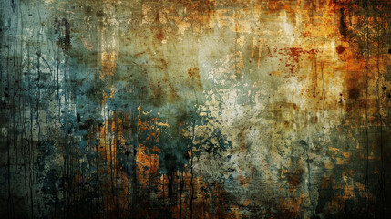 Grunge Texture Background and Urban Echoes. Abstract Industrial Decay with Rich Copper and Teal Textures. 