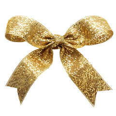 Golden Gift Ribbon Bow. Isolated on cut out