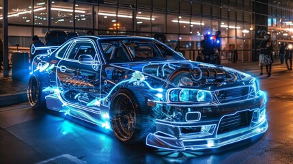 Obraz premium Customized car engines with aftermarket upgrades and unique paint jobs for performance enthusiasts