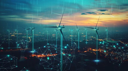 A digital composite image showing a circuit board with solar panels and wind turbines. There is a glowing Bitcoin symbol in the center.

 - Powered by Adobe