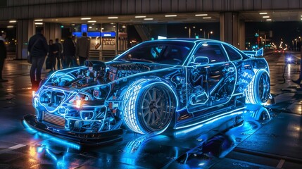 Custom car engines showcasing aftermarket upgrades and unique paint jobs