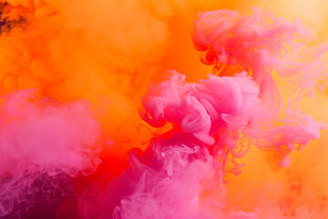 Vibrant concert atmosphere created by electric orange smoke with neon pink accents.