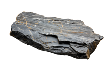 A piece of slate breaks, natural layers and texture on a white background.