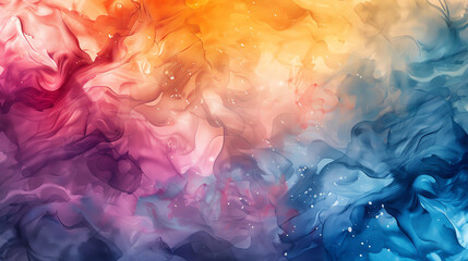 An abstract painting with bright rainbow-like waves.