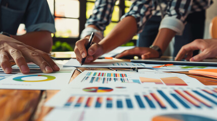 Fototapeta premium business network concept Group of business people. teamwork Human resources and economic growth charts and data network connections