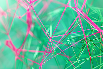 Sea green wireframe accented with refreshing hot pink plexus strands on a digital canvas.