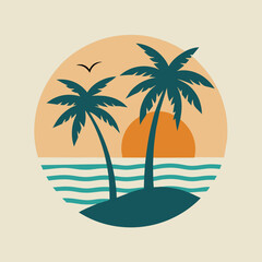 Vector logo and print design templates, summer palms, tropical hand drawn illustrations, tropical surfing concept, vacation and travel, palm trees