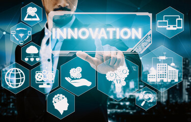 Innovation Technology for Business Finance Concept. Modern graphic interface showing symbol of...