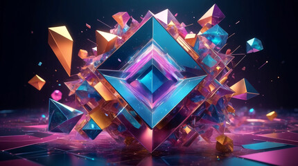 Abstract 3D background with a central holographic tesseract