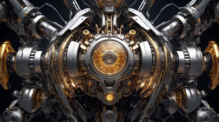 High-tech background featuring symmetrical robotic components