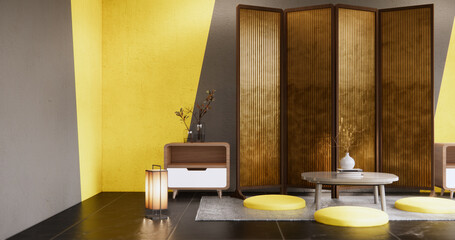 low table and pillow Japanese style room colorful muji minimal.