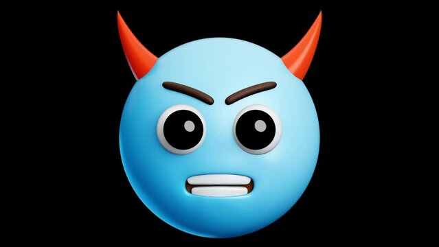 Blue devil face emoji, 3d emoticon animation, Alpha channel, Transparent video	