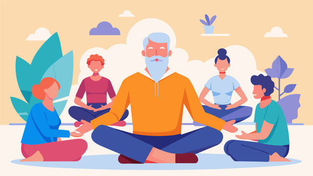 A relaxation and stress management workshop for seniors teaching them valuable techniques to use in their daily lives after the retreat.. Vector illustration