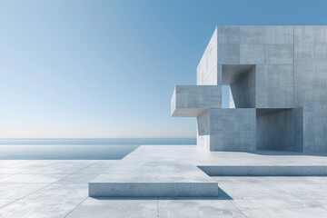 Modern buildings by the lake. Empty architectural background.
