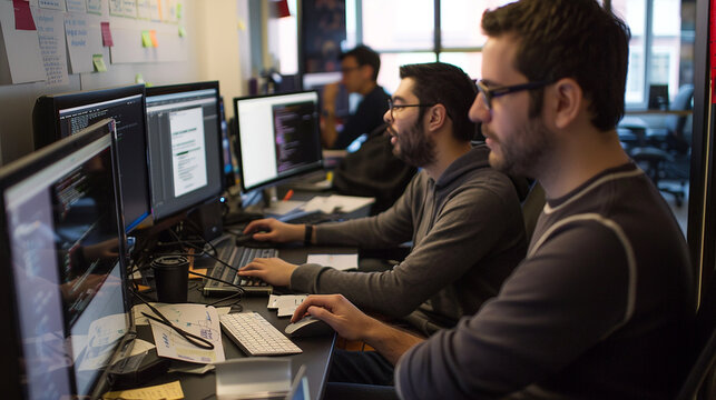 A Team Of Software Developers Debugging Code Together