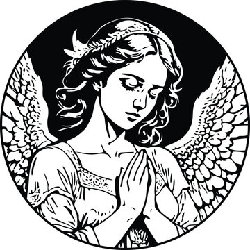 recommend clip art: angel praying outline black and white outline silhouette illustration