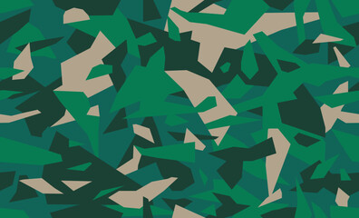 Emerald green geometric camouflage pattern, seamless camo texture. Military or hunting masking uniform. Woodland style. Vector disguise background