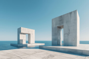 Modern buildings by the lake.Empty architectural background.