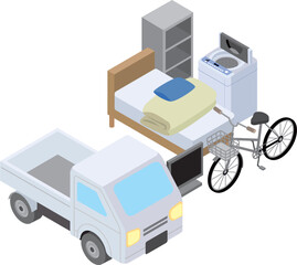 業者の軽トラック（不用品回収、引越し）