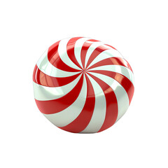 A glossy, red and white peppermint candy with a swirl design. Perfect for holiday themes or sweet treats.