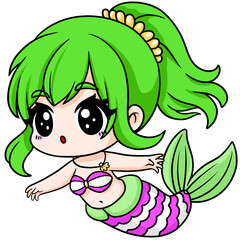 Cute Cartoon Mermaid Illustration Fantasy Character
