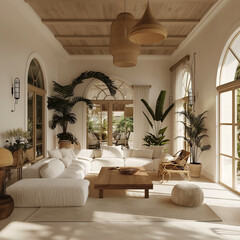 arafed living room with white furniture and large windows