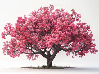 A large pink tree with pink blossoms