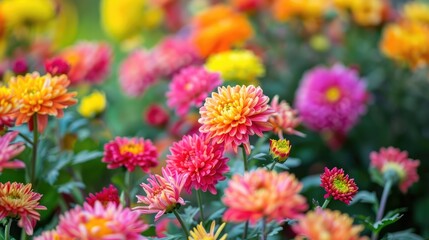 Vibrant blossoming chrysanthemums in the garden