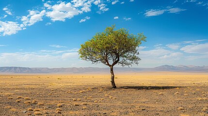 A Lone Tree Thriving in an Arid Desert Symbolizing Resilience and the Power of Life