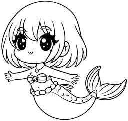 Cute Cartoon Mermaid Illustration Fantasy Character for coloring page