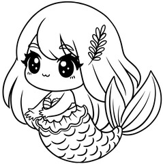 Cute Cartoon Mermaid Illustration Fantasy Character for coloring page