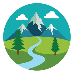 Vector pictogram of a mountain landscape with a stream or road background