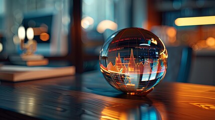 Crystal Ball on Modern Desk Predicting Global Market Turbulence
