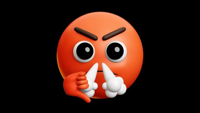 Angry and dislike emoji, 3d emoticon animation, Alpha channel, Transparent video	